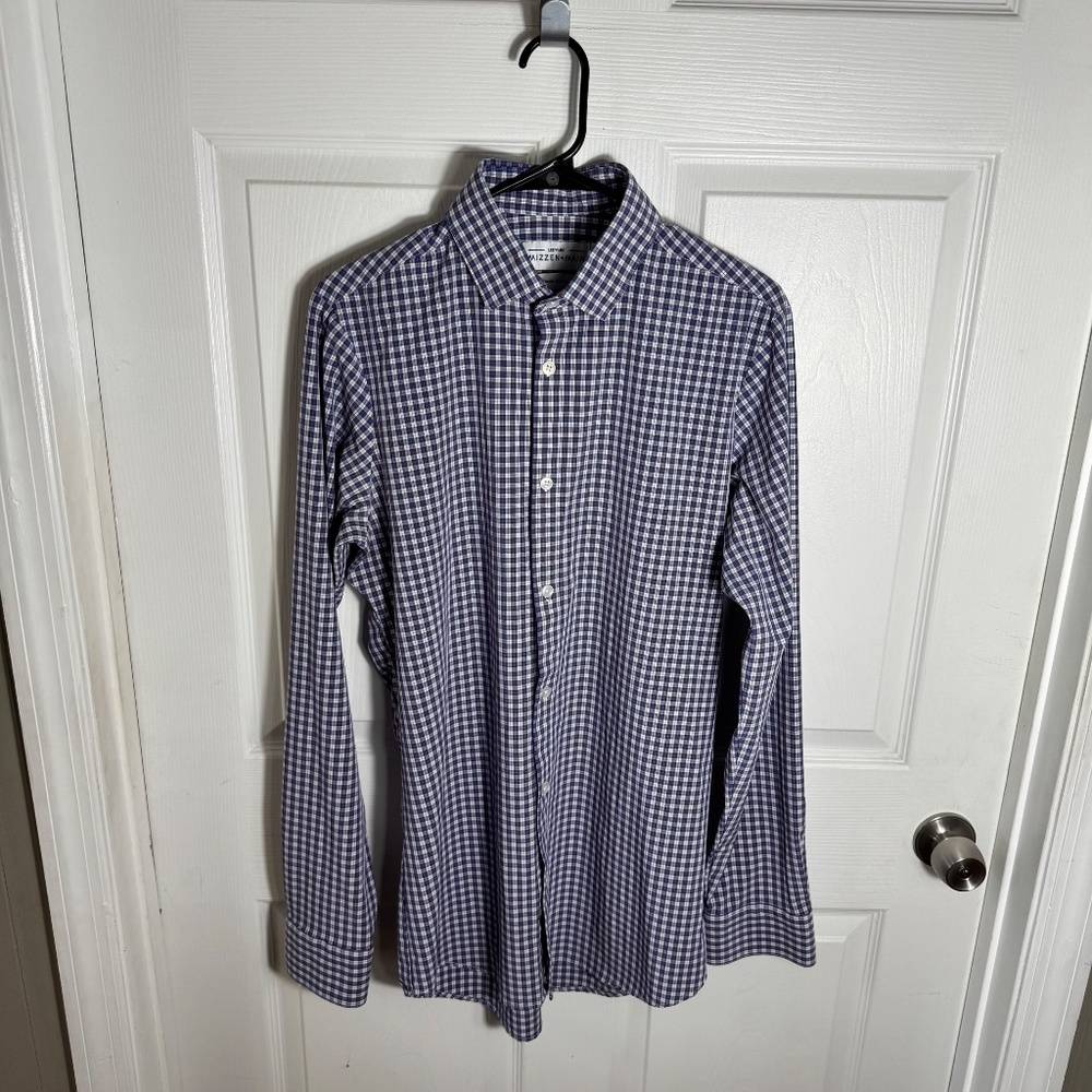 Mizzen & Main Button Down Shirt Size Medium Tall Purple Plaid Performance Office - Picture 9 of 9